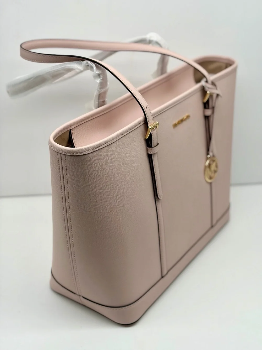 MICHAEL KORS Jet Set Travel Lg Top Zip Shoulder Tote Saffiano Leather Pwdr Blush
